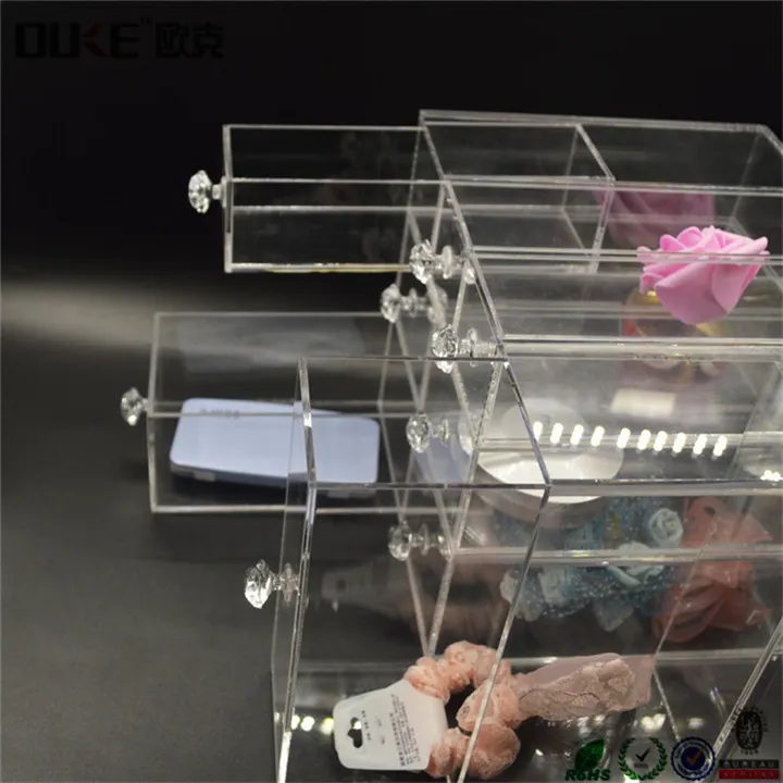 Acrylic Makeup organizer securely for vertical storage. They look gorgeous and hold everything from makeup to jewelry.